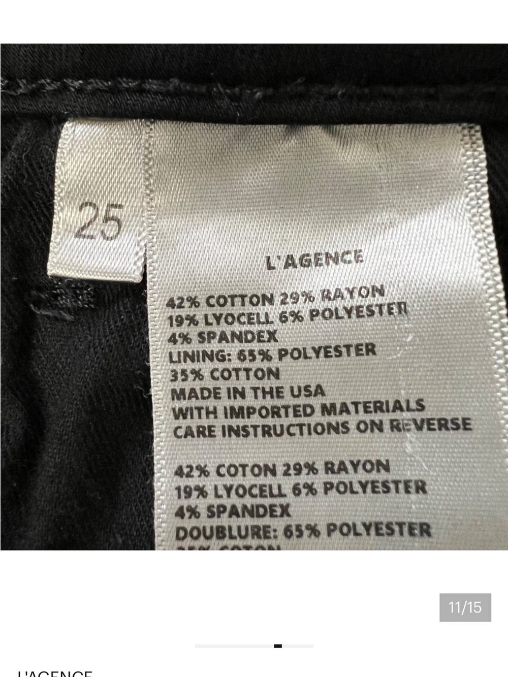 L’AGENCE Womens Marguerite High Rise Skinny Jeans Super Stretch Black Size 25 - Picture 8 of 8